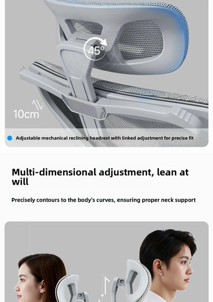 Sedia da ufficio ergonomica in rete con supporto lombare 6D, sedia da computer con schienale alto, sedia da scrivania reclinabile regolabile con poggiapiedi