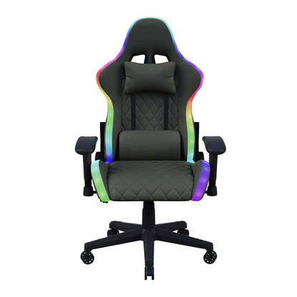 Fangange Ergonomic Gaming Chair with Massage Function, LED Light, Adjustable Reclining Computer Chair with Lumbar Support Pillow, 150KG