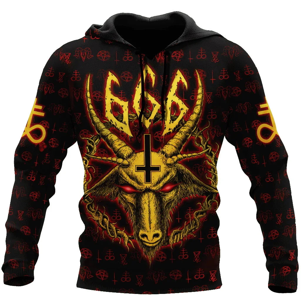 Oversized Tattoo Skeleton Cross Terror Red – męska bluza z kapturem z nadrukiem 3D, dresy codzienne Raven Bad Wolf – odzież z motywami zwierzęcymi