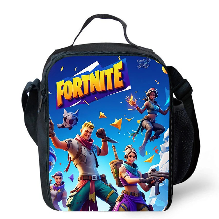 Cartoon FORTNITE Insulated Cooler Lunch Bag Cute Portable Lightweight Picnic Bag for Boys & Girls Age 5-10 Kids Daily Food Bag