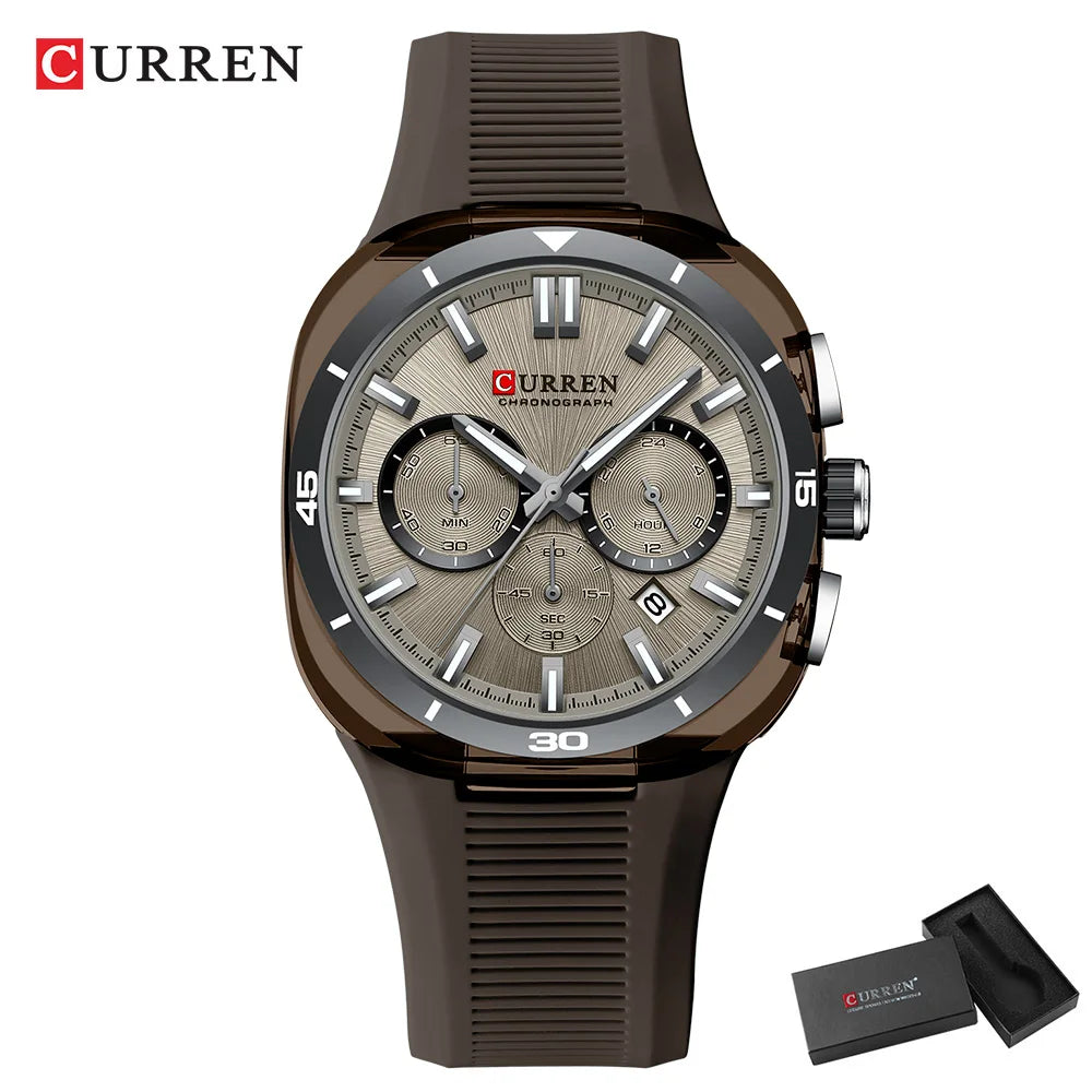 Orologio da uomo CURREN – Nuovo modello di lusso al quarzo, cinturino in silicone, stile sportivo, multifunzione, impermeabile, luminescente, con datario e cronometro.