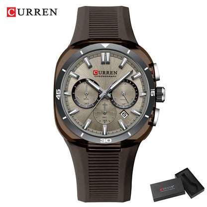 Orologio da uomo CURREN – Nuovo modello di lusso al quarzo, cinturino in silicone, stile sportivo, multifunzione, impermeabile, luminescente, con datario e cronometro.