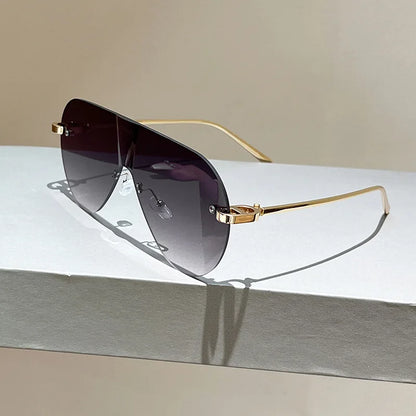 Women's Oversize Rimless One-Piece Shield Sunglasses Fashion Gradient Sun Glasses Alloy Sexy Driving Shades men punk shades