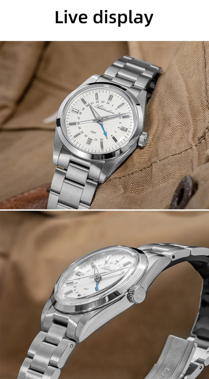 ADDIESDIVE 36mm Men's Analog Watch GMT 515-24H Watch BGW9 Luminous 100m Waterproof Stainless Steel Men's Quartz Watches AD2065