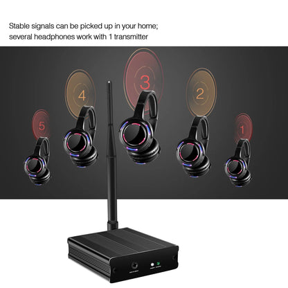 UHF RF Silent Disco Headphones Wireless DJ Headset System with 5 Headphones and 1 Transmitter, 500m Long Range Wireless Silent Party Headphones