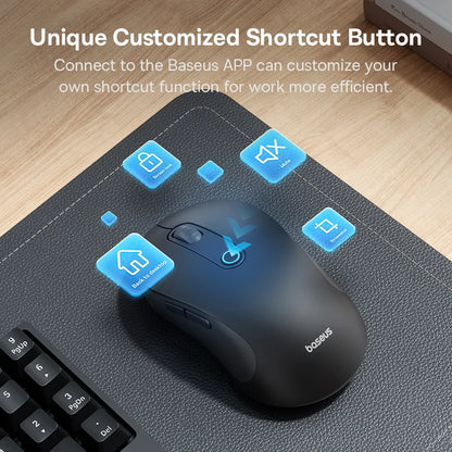 Baseus F02 Ergonomic Wireless Mouse with Bluetooth 5.2, 2.4G, 4000 DPI & 7 Silent Buttons