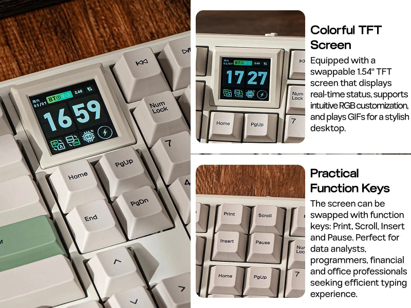 EPOMAKER RT100 PRO 100% ANSI US Layout Gasket Wired/Bluetooth/2.4Ghz Wireless Mechanical Keyboard 1.54” Screen & Volume Knob