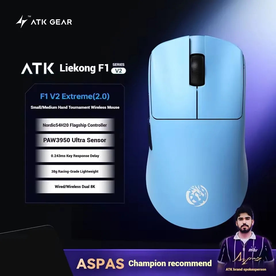 ATK Blazing Sky F1 V2 Ultra Max Ασύρματο Gaming Ποντίκι Διπλής Λειτουργίας Ελαφρύ PAW3950Ultra Διπλό 8K Χαμηλής Καθυστέρησης Εργονομικό Extreme