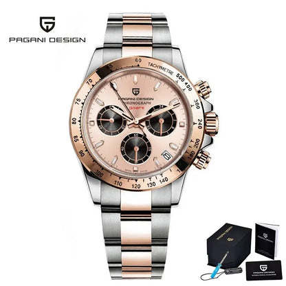 PAGANI DESIGN 2025 New Men's Watches Luxury Rose Gold Quartz Watch For Men 100M Waterproof Sports Chronograph Wristwatch Men