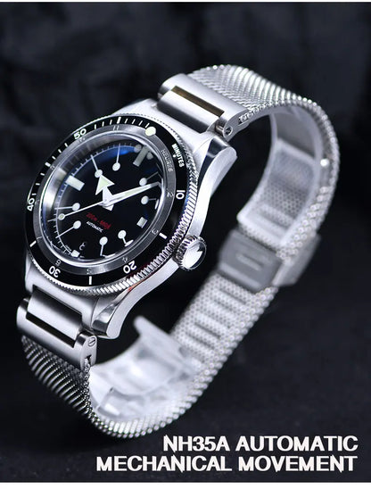 SEA KNIGHT Men 200M Waterproof Diving Watch Sapphire Crystal 316L Steel Mesh Belt C3 Luminous NH35A Automatic Mechanical Watch