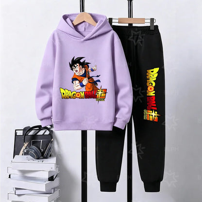 Dragon Ball Super Son Goku Printed Hooded Sweatshirt Suit Casual Loose Anime Streetwear Hoodie Pants 2 Piece Set for Men Boys