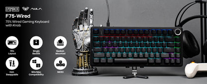 EPOMAKER x AULA F75 Wired Only 75% ANSI US Layout Gasket Hot-Swap Mechanical Keyboard for Mac/WIN/Android with Knob