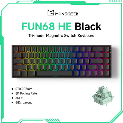 Akko MonsGeek FUN68 HE Magnetic Keyboard 65% Rapid Trigger 0.005mm 8000Hz ARGB USB/Wireless Gaming Custom Keyboard for Gamer