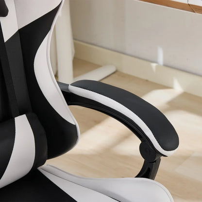 360° Swivel Ergonomic Racing Design Gaming Chair Leather High Back Office Chair Height Adjustable Task Chair, Black & White