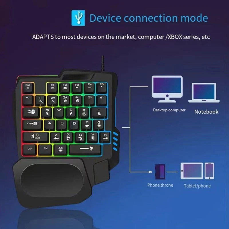 1pc RGB Gaming Keyboard Single Hand Mini USB Ultra-slim Wired 35-Keys OneHandedly Backlight Keyboard For Computer PC Laptop