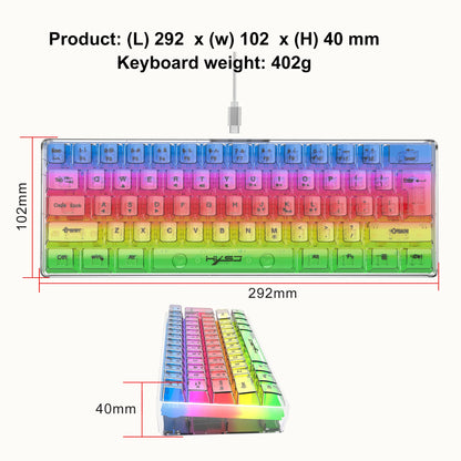 HXSJ V700 60% Wired Transparent Gaming Keyboard, RGB Backlit 61 Keys Compact USB Gaming Keyboard for PC, Mac & Laptop