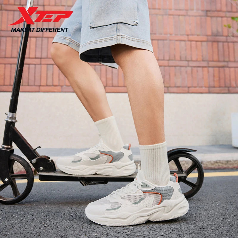 Xtep Casual Shoes For Men Breathable Thick Sole Heightened Lightweight Strong Wrapping Street Style Sports Shoes 977319320047