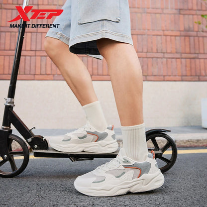 Xtep Casual Shoes For Men Breathable Thick Sole Heightened Lightweight Strong Wrapping Street Style Sports Shoes 977319320047