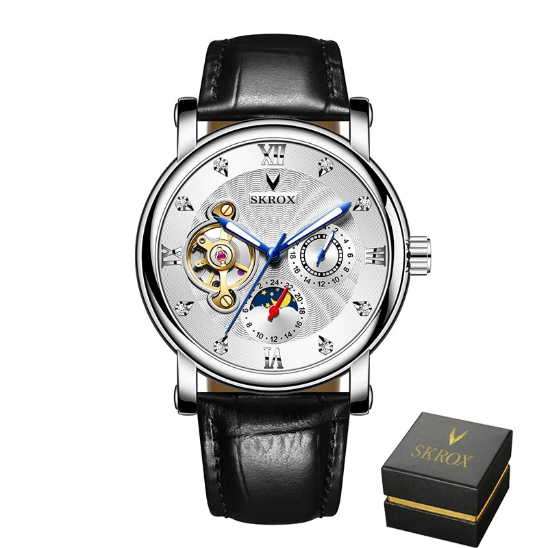Luksuriøst mekanisk armbåndsur til mænd med automatisk urværk fra et førende mærke, udstyret med tourbillon, månefase og diamanter – et elegant armbåndsur.