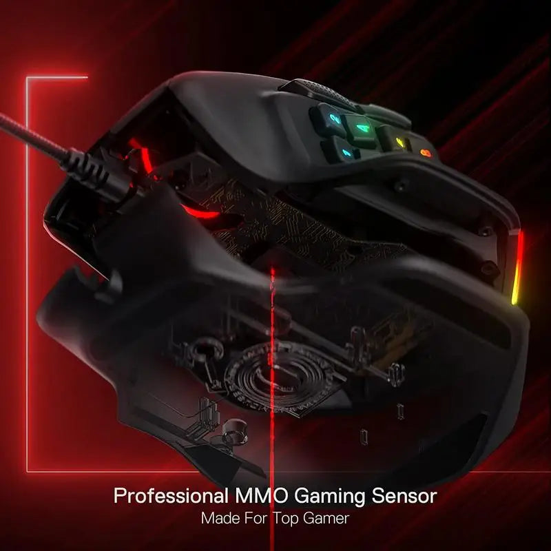 Redragon M811 Aatrox MMO геймърска мишка, кабелна RGB мишка за геймъри с 15 програмируеми бутона и ергономична конструкция за естествен захват