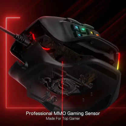 Redragon M811 Aatrox MMO геймърска мишка, кабелна RGB мишка за геймъри с 15 програмируеми бутона и ергономична конструкция за естествен захват