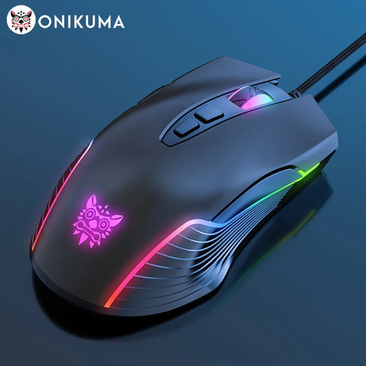 ONIKUMA kablet gamingmus 6 justerbare niveauer 6400 DPI 7 programmerbare knapper 7 RGB-lystilstande ergonomisk mus til PC-gamer
