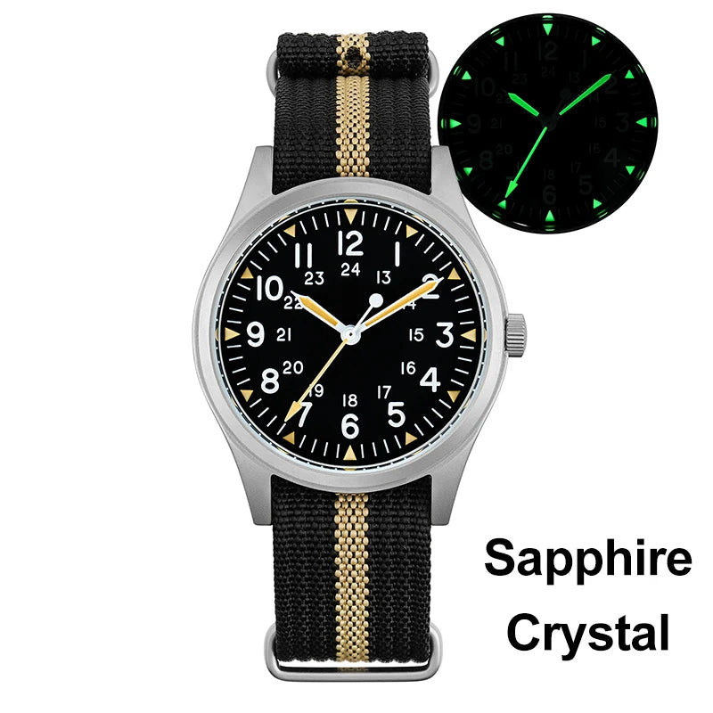 Militado ML07 Quartz Watch VH31 Movement Sapphire Crystal Military Watch 100m Waterproof High Clear AR Coating Luminous Watch