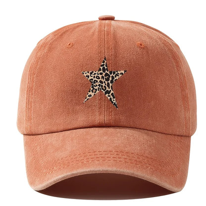 Retro imitation baseball cap with leopard print star design for leisure outdoor travel, fishing, and hiking