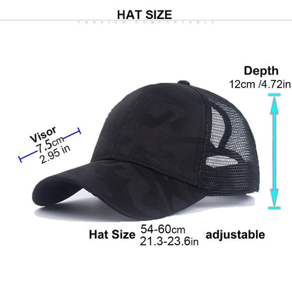 2024 New Summer Camouflage Mesh Trucker Hat Snapback Cap Chapeau Femme Fashion Messy Hair Bun Ponytail Baseball Caps for Women