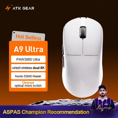 ATK Dragonfly A9 Ultimate trådløs gamingmus A9 Air PAW3950 ultralet ergonomisk e-sportsmus til gamere FPS CSGO A9 Ultra