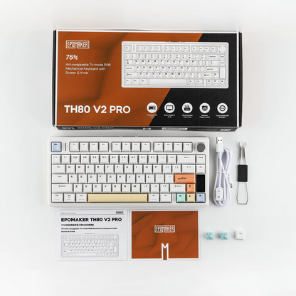EPOMAKER TH80 V2 PRO 75% ANSI US Layout Wired/Bluetooth/2.4Ghz Wireless Mechanical Gaming Keyboard with Screen/ Knob & 10000mAh