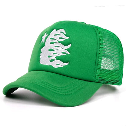 Summer Embroidered Side Face Pentagram Men's and Women's Baseball Hats Outdoor Breathable Sunshade Mesh Hats Truck Driver Hats