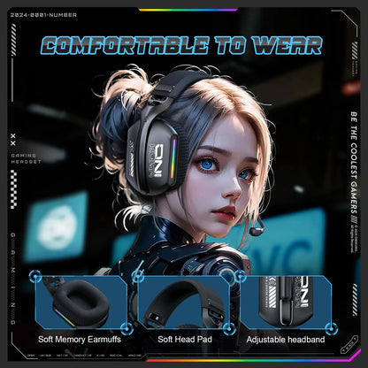 ONIKUMA GT828 Wireless Gaming Headset Bluetooth 5.3 RGB Headphones with Mic, Noise Cancelling, 4-Mode Connection for PC, PS5 & Laptop