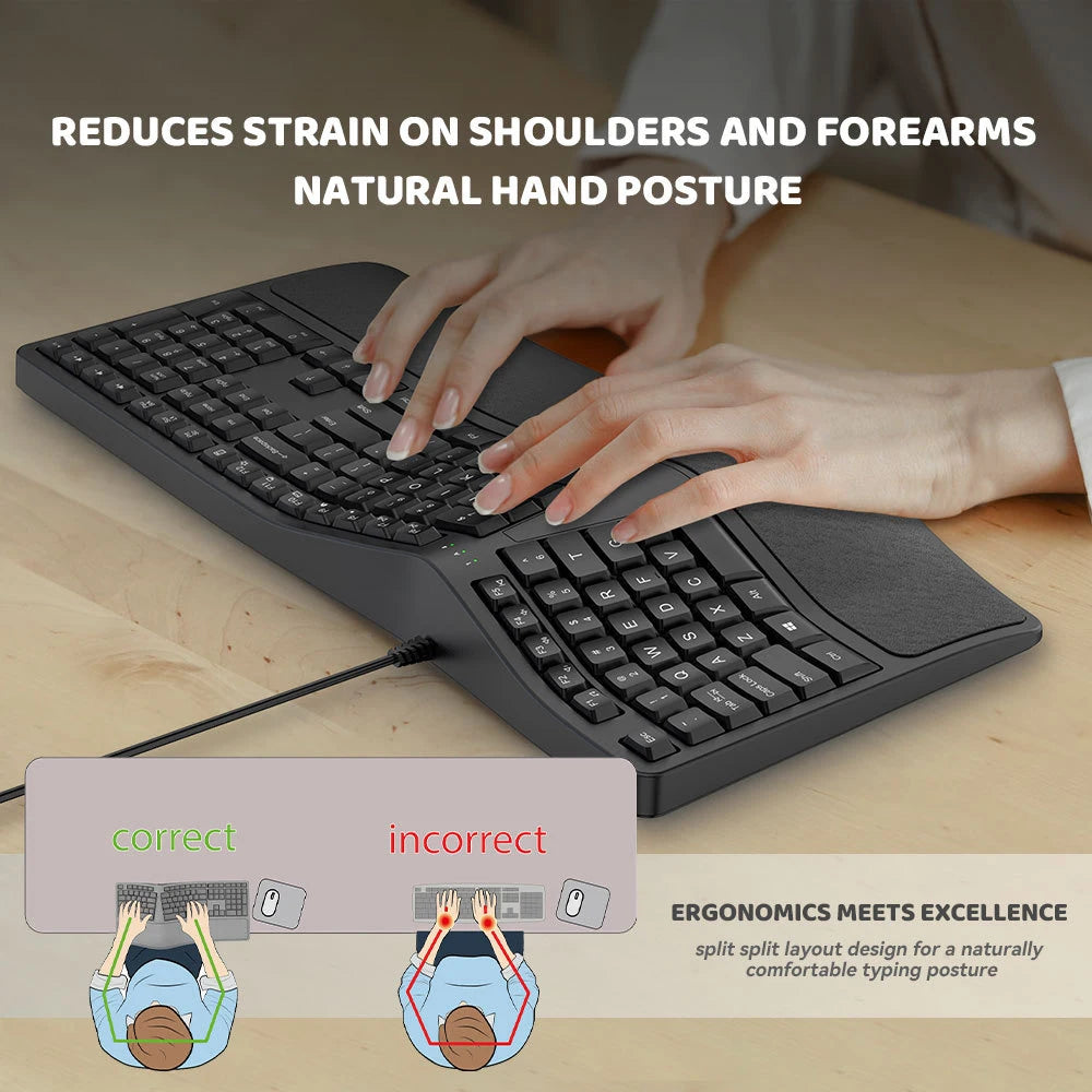 K9 USB Wired Ergonomic Split Keyboard Ergonomic Keyboard with Wrist Rest 110 Keys Keyboard Gaming Keyboard for Business Offices