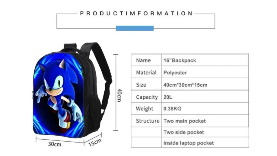 2025 New Arrival Sonic School Bag Lunch Bag Pencil Case Boys Girls Daily Use Book Cartoon Book Bags For Kids Christmas Gift