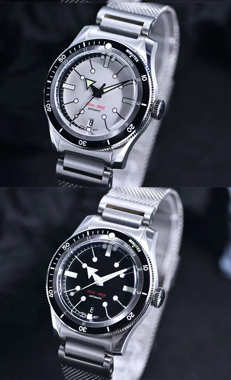 SEA KNIGHT Men 200M Waterproof Diving Watch Sapphire Crystal 316L Steel Mesh Belt C3 Luminous NH35A Automatic Mechanical Watch