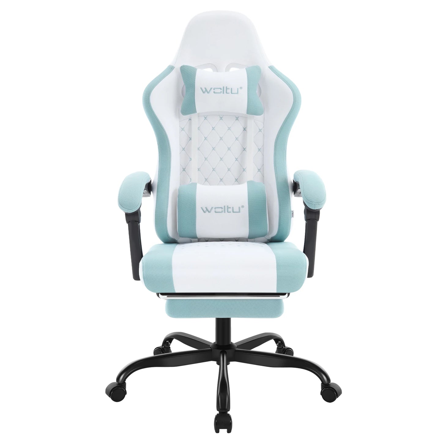 WOLTU snurrbar datorstol med massagefunktion, ergonomisk kontorsstol med kudde och fotstöd, höjdjusterbar gamingstol