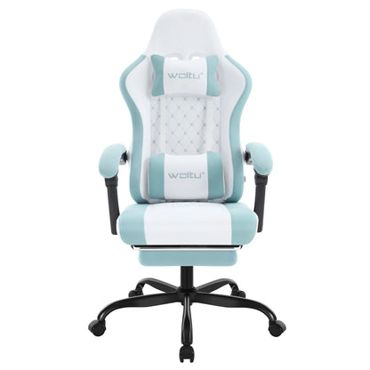 WOLTU snurrbar datorstol med massagefunktion, ergonomisk kontorsstol med kudde och fotstöd, höjdjusterbar gamingstol