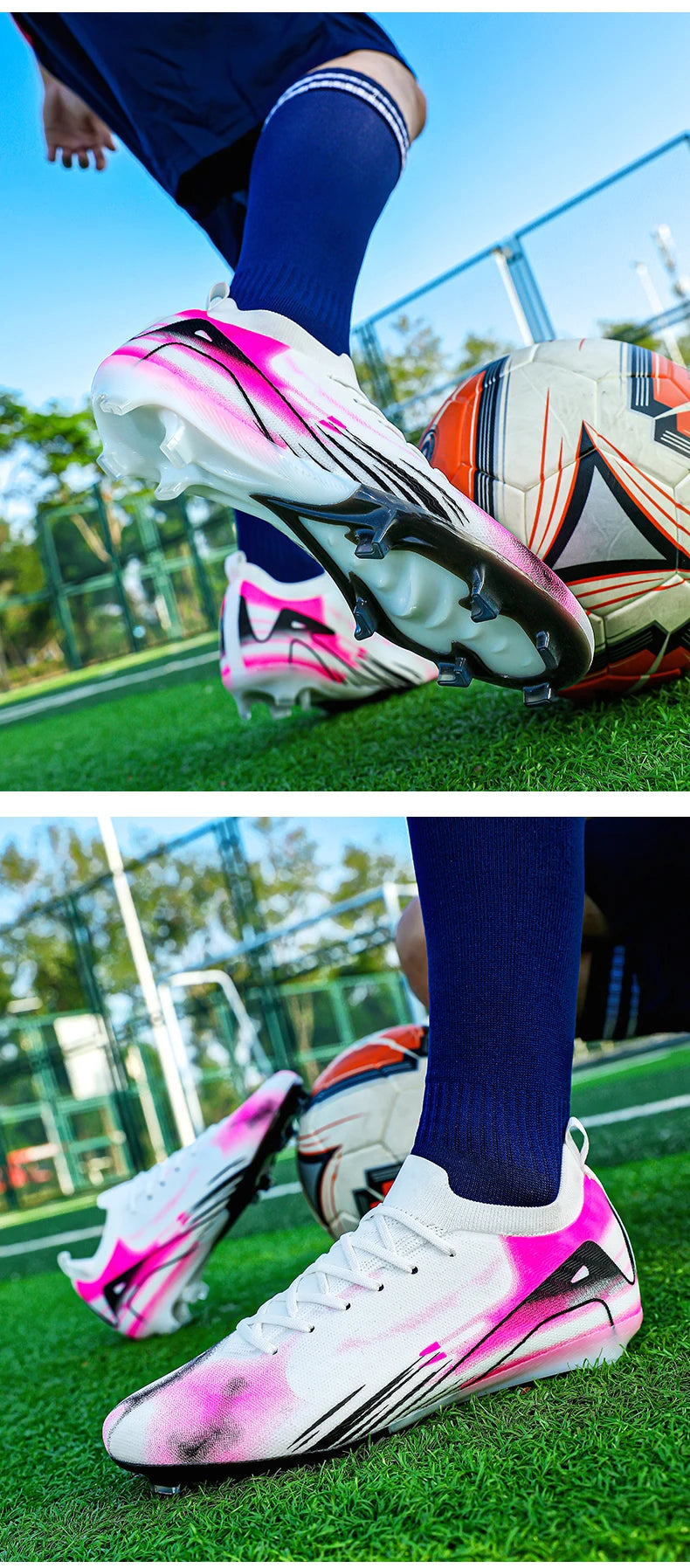 New Men Football Boots FG Non-Slip Training Shoes Soccer Cleats Long Spikes Soccer Shoes Ultralight Outdoor Drop Shipping