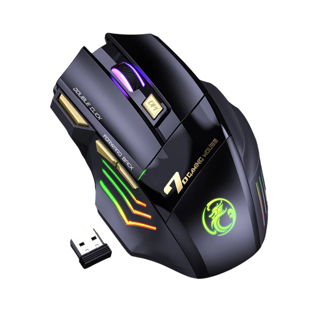Wireless Rechargeable Gaming Mouse RGB Optical Mouse with 7 Buttons, Adjustable 3200 DPI, 2.4GHz Wireless Computer Mouse for PC & Laptop