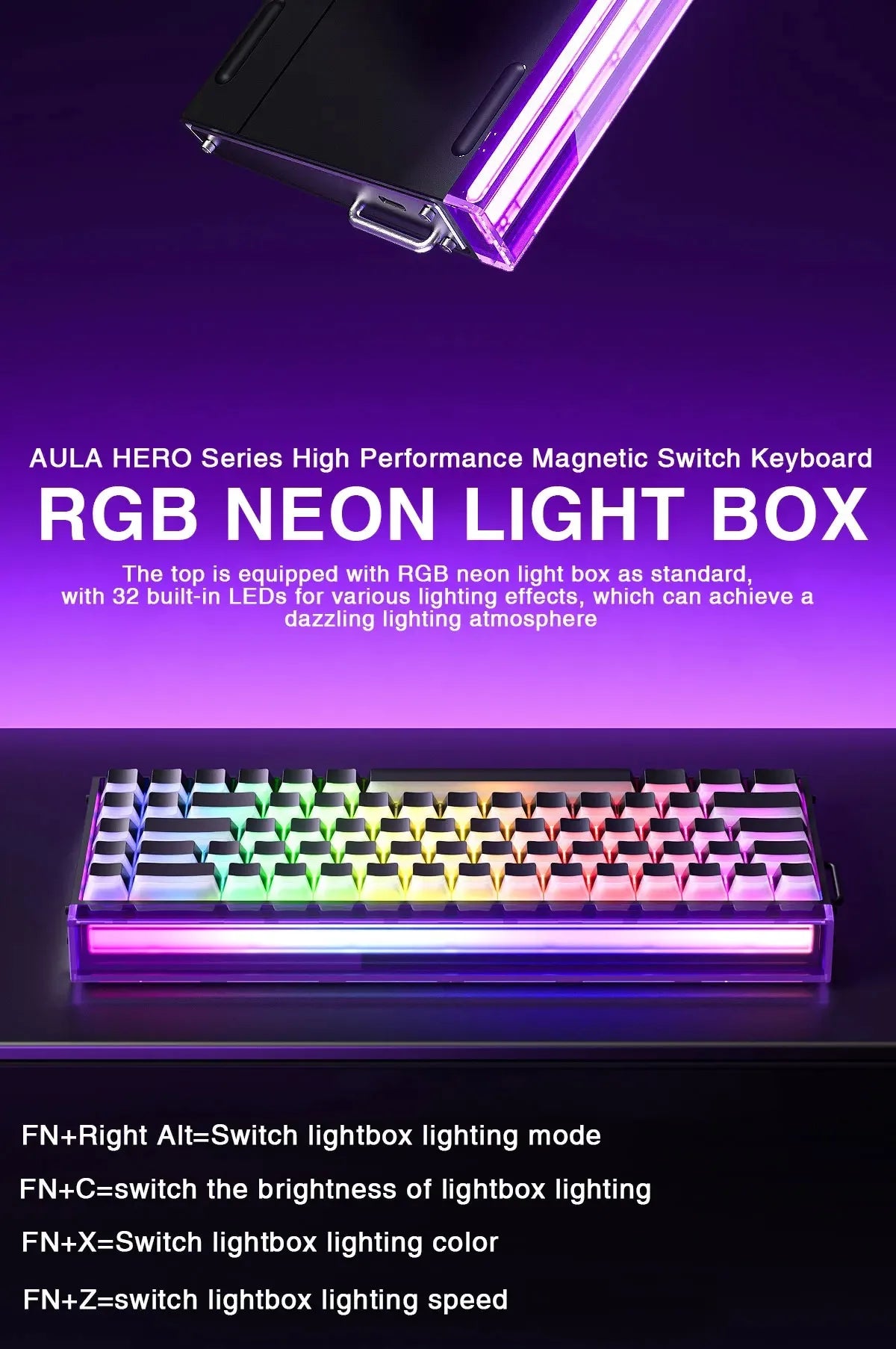 AULA HERO 68HE Magnetic Switch Keyboard RGB Gaming Mechanical Keyboard, 8K Rapid Trigger Wired Gaming Keyboard with Hot-Swappable Magnetic Switches, PBT Keycaps, 68-Key Esports Keyboard