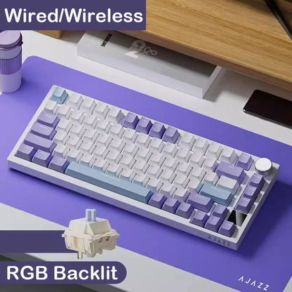 AJAZZ AK820 Mechanical Keyboard 70% Compact Layout/RGB Lighting/Hot-swappable Switches, with Wired, Wireless, and Bluetooth