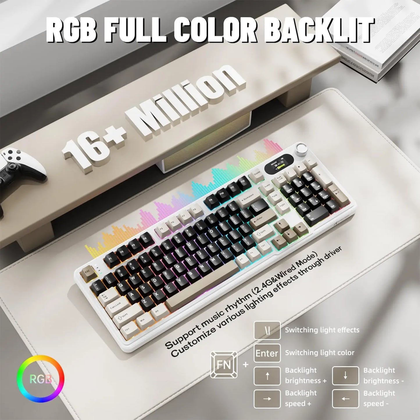ATTACK SHARK X98Pro Wireless Mechanical Keyboard with Screen & Knob, Tri-mode Gasket Hot Swappable RGB Keyboard, Web Driver