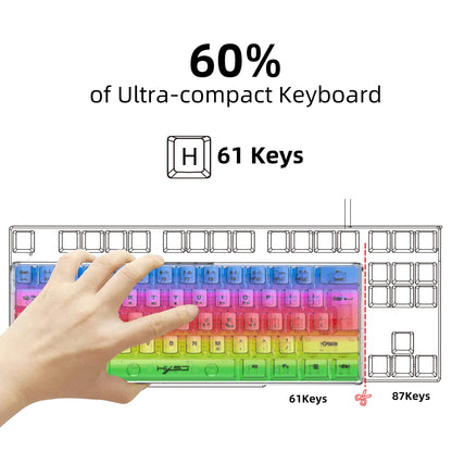 HXSJ V700 60% Wired Transparent Gaming Keyboard, RGB Backlit 61 Keys Compact USB Gaming Keyboard for PC, Mac & Laptop