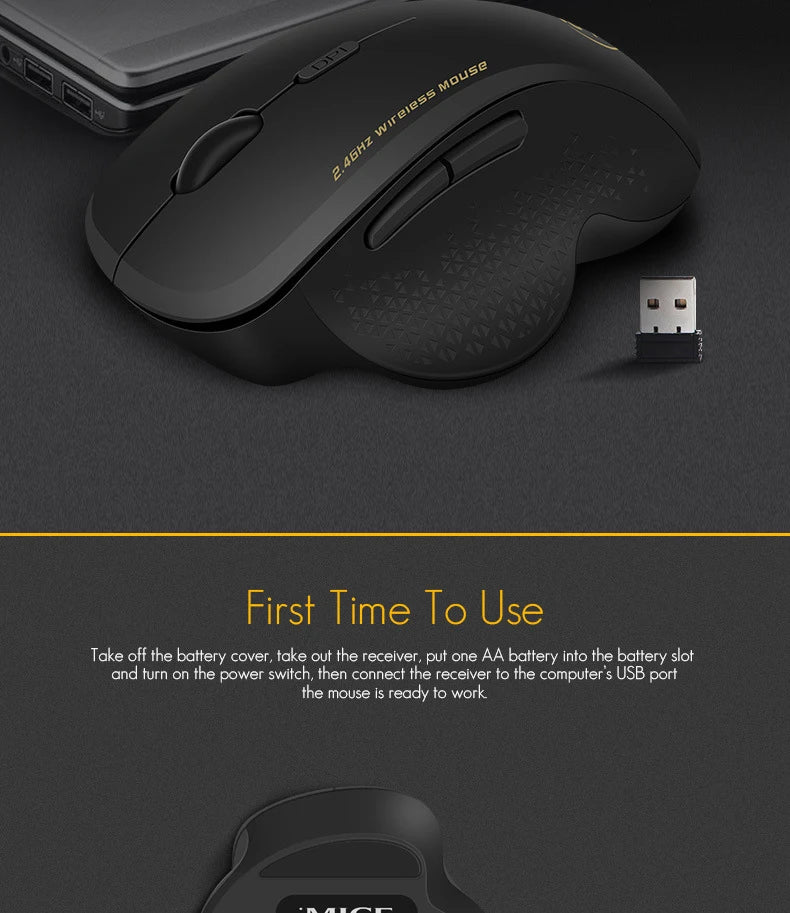 UTHAI G6 2.4G Wireless Mouse, Ergonomic 6-Button Wireless Mouse for Laptop, Business Office, Gaming, Adjustable DPI Computer Mouse
