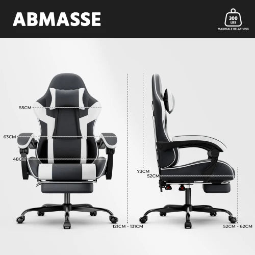 Ergonomic PU Leather Gaming Chair with Lumbar Support, Adjustable Reclining Gaming Chair, Footrest, 200KG Heavy Duty Computer Chair