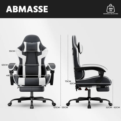 Ergonomic PU Leather Gaming Chair with Lumbar Support, Adjustable Reclining Gaming Chair, Footrest, 200KG Heavy Duty Computer Chair