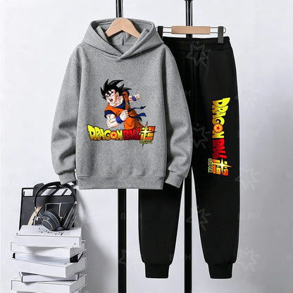 Dragon Ball Super Son Goku Printed Hooded Sweatshirt Suit Casual Loose Anime Streetwear Hoodie Pants 2 Piece Set for Men Boys