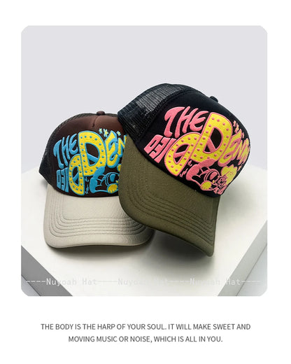 New Unisex Interesting 3D Printed Letter Baseball Hats Sunshade Cartoon Breathable Color Block Trucker Caps Mesh Versatile ins