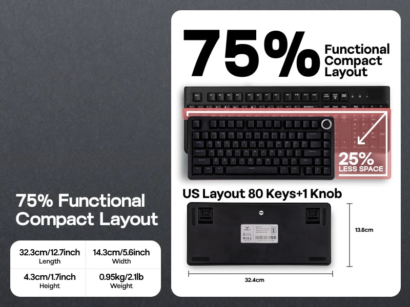 EPOMAKER x AULA F75 Wired Only 75% ANSI US Layout Gasket Hot-Swap Mechanical Keyboard for Mac/WIN/Android with Knob